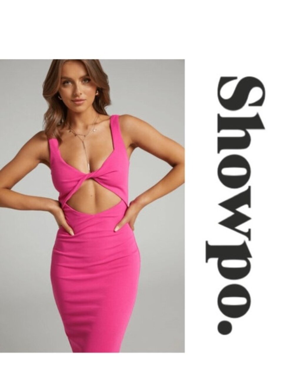 Showpo. | Pink Coyote Twist Detail Midi Dress | Size 0